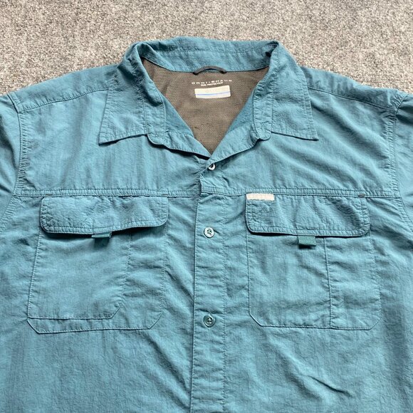Columbia Shirt Mens XXL Aqua Fishing Omni-Shade Short Sleeve Button-Up Camping - Picture 2 of 12